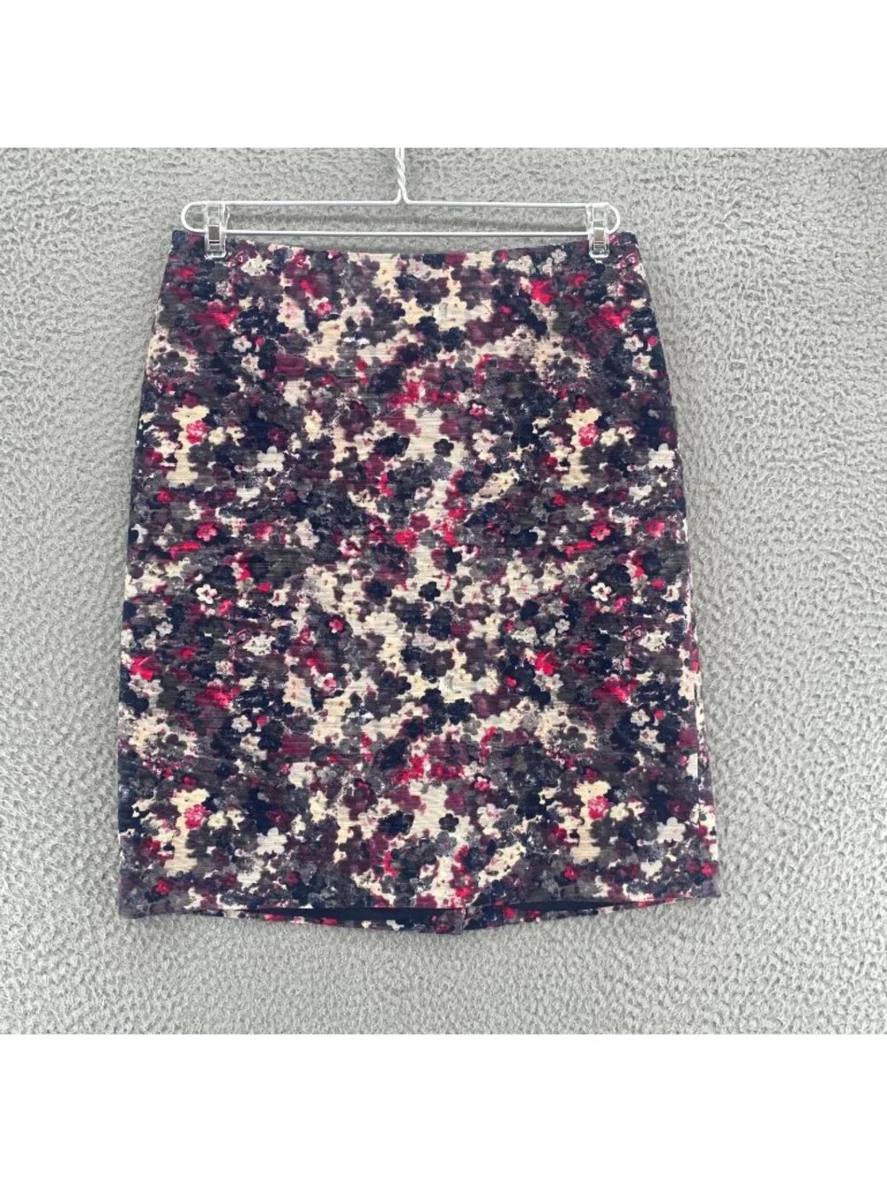 Talbots Skirt Womens 6 Petite Purple Gray Floral Cotton Stretch Straight Mini